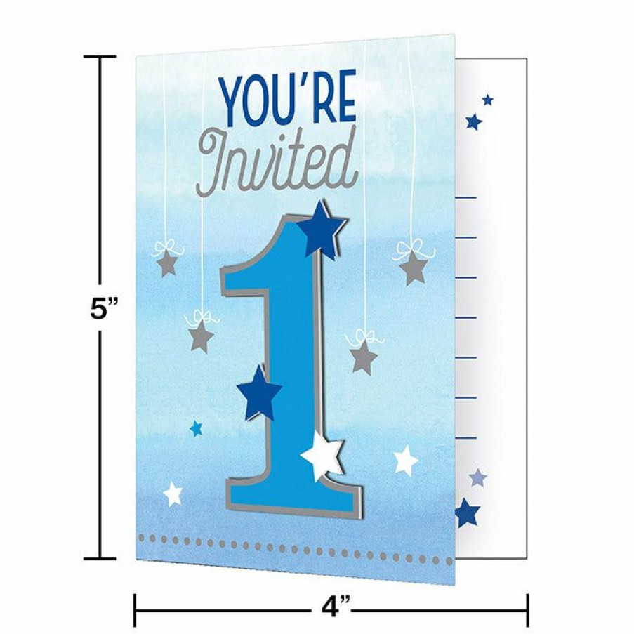 Birthdays * | Creative Converting One Little Star Boy Invitation With Att (48/Case) 1St Birthday Party Themes