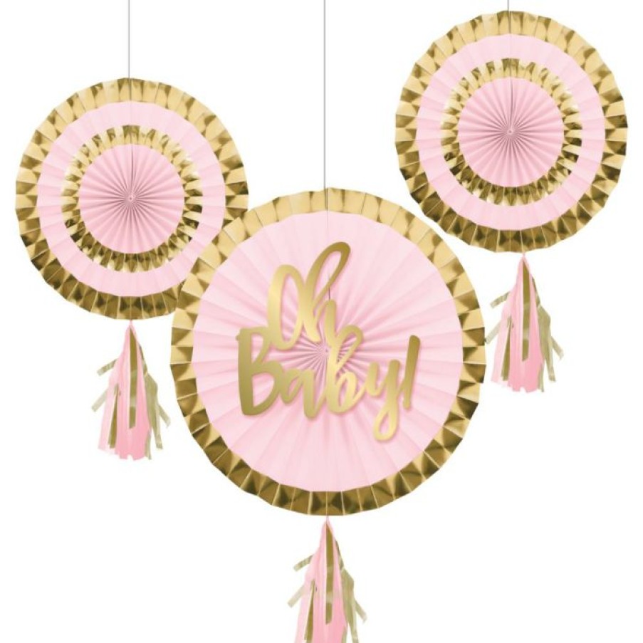 Baby Showers * | Creative Converting Paper Fans With Tassels, 12 & 8 , Pink (3/Pkg)