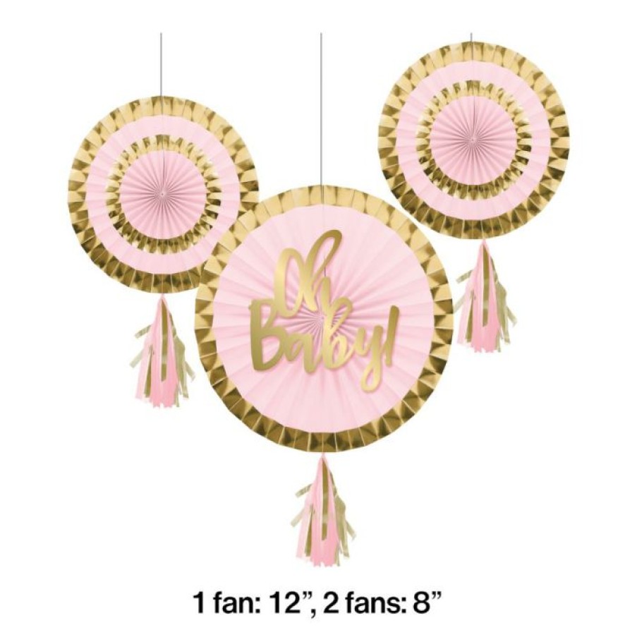 Baby Showers * | Creative Converting Paper Fans With Tassels, 12 & 8 , Pink (3/Pkg)