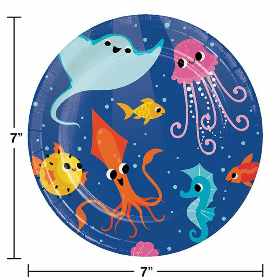 Birthdays * | Creative Converting Ocean Celebration Dessert Plate 8Ct Kids Birthday Party Themes