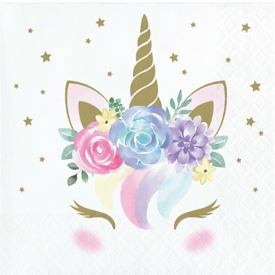 Baby Showers * | Creative Converting Unicorn Baby Shower Beverage Napkins, Pack Of 16 Baby Showers