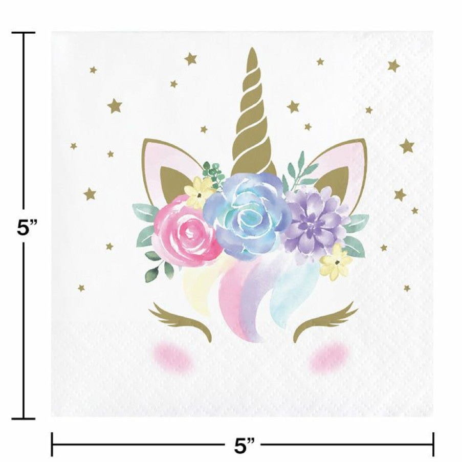 Baby Showers * | Creative Converting Unicorn Baby Shower Beverage Napkins, Pack Of 16 Baby Showers