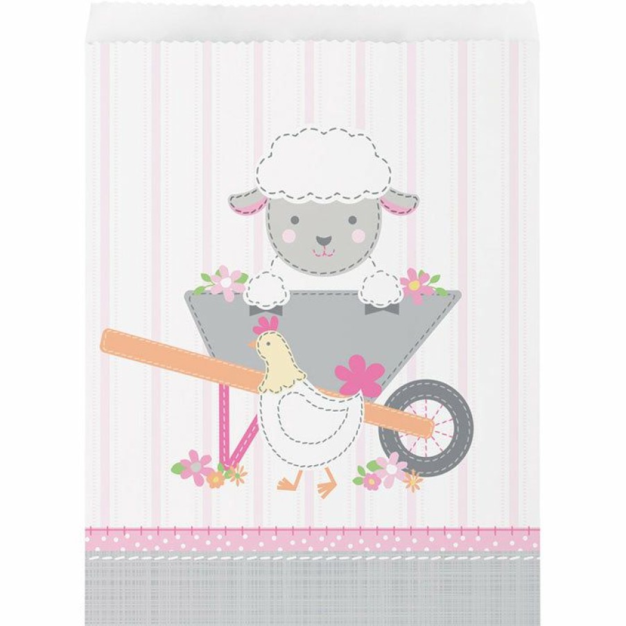 Birthdays * | Creative Converting 1St Birthday Party Themes Farmhouse Birthday Pink Paper Treat Bags (120/Case)