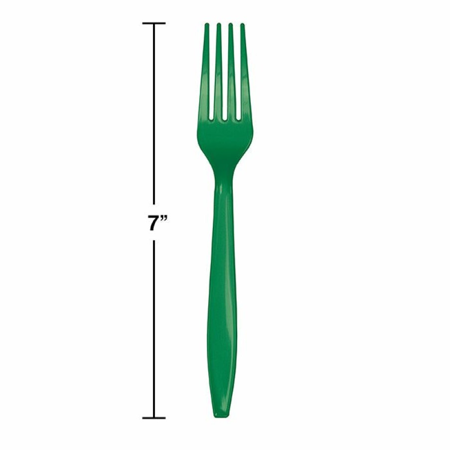 Solid Color Tableware * | Creative Converting Emerald Green Plastic Forks, 24 Ct