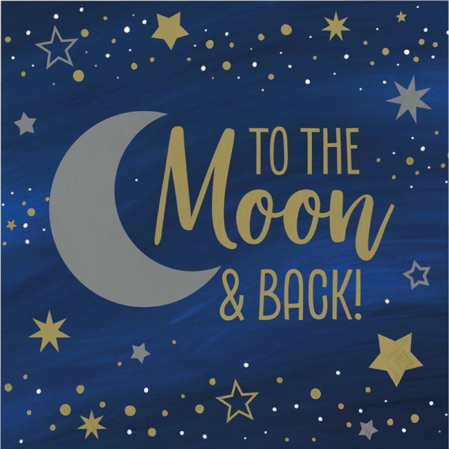 Themed Tableware * | Creative Converting Themed Tableware Starry Night Luncheon Napkin, Moon And Back 16Ct