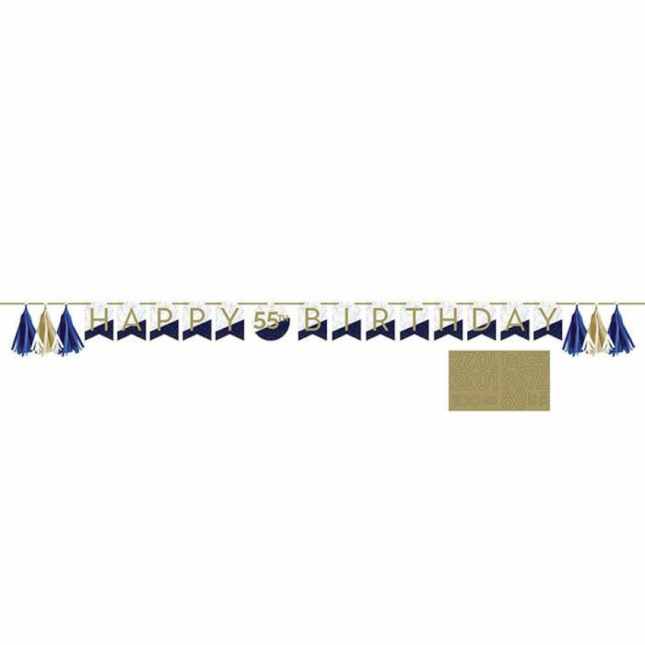 Birthdays * | Creative Converting Adult Birthday Party Themes Navy & Gold Milestone Banner With Tassels & Stickers 1Ct