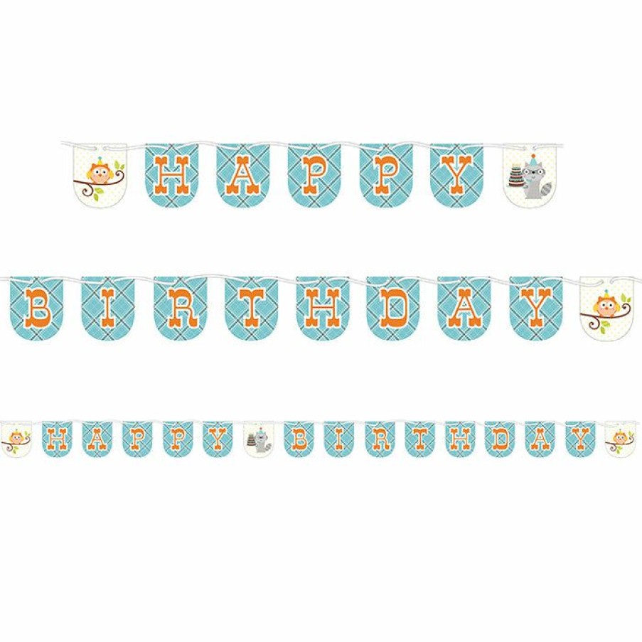 Birthdays * | Creative Converting Happi Woodland Birthday Party Boy Shaped Ribbon Banner (6/Case) Kids Birthday Party Themes