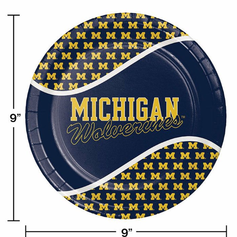 Sports * | Creative Converting University Of Michigan Paper Plates, 8 Ct Ncaa College Themed Party Decorations