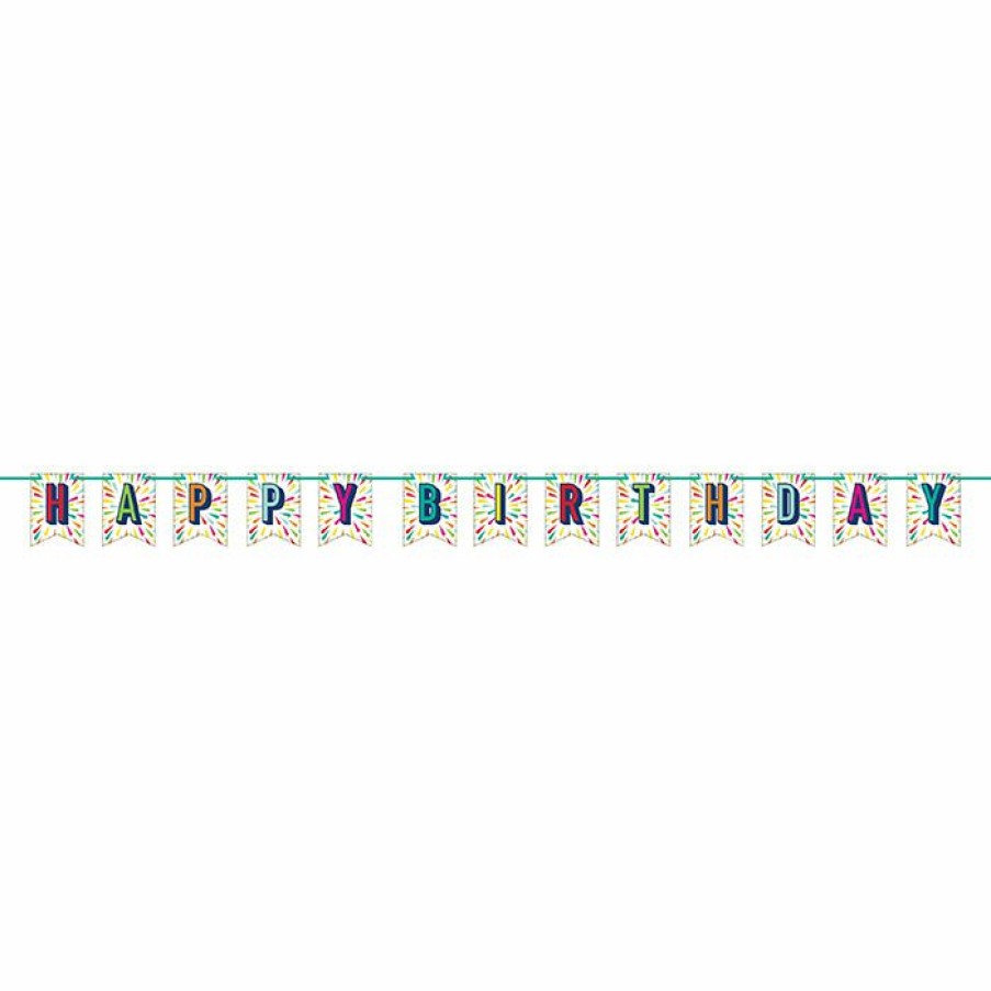 Birthdays * | Creative Converting Kids Birthday Party Themes Birthday Burst Shaped Banner With Ribbon