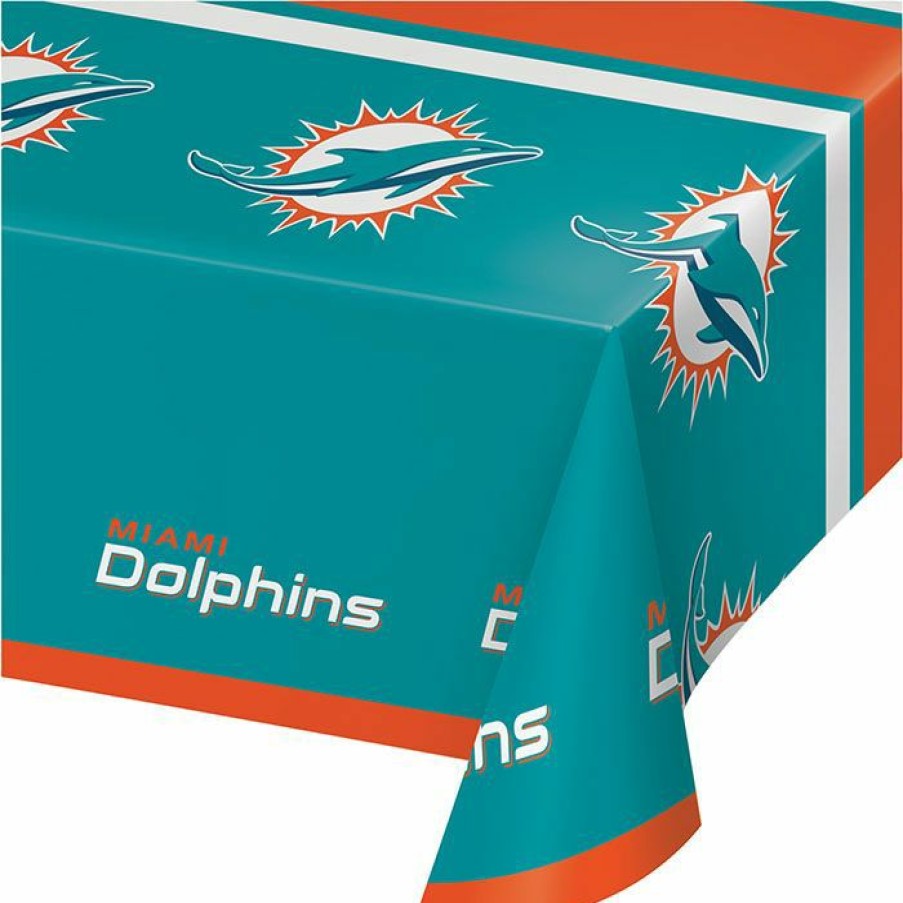 Sports * | Creative Converting Miami Dolphins Plastic Tablecover, 54 X 102 1Ct