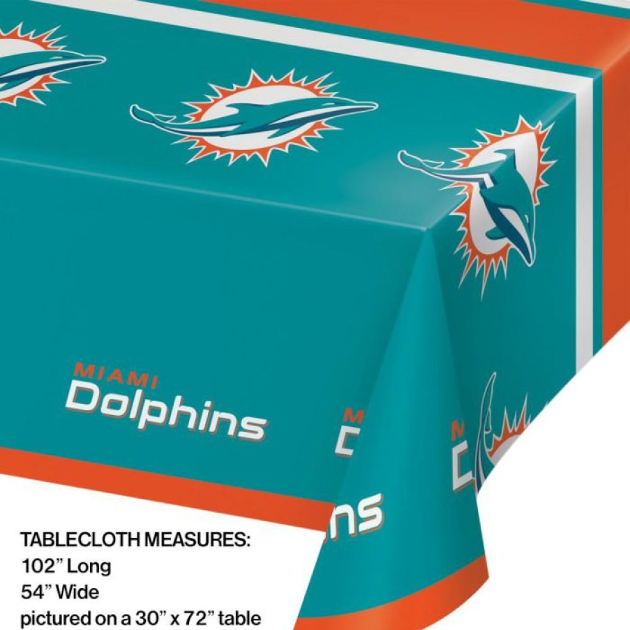 Sports * | Creative Converting Miami Dolphins Plastic Tablecover, 54 X 102 1Ct