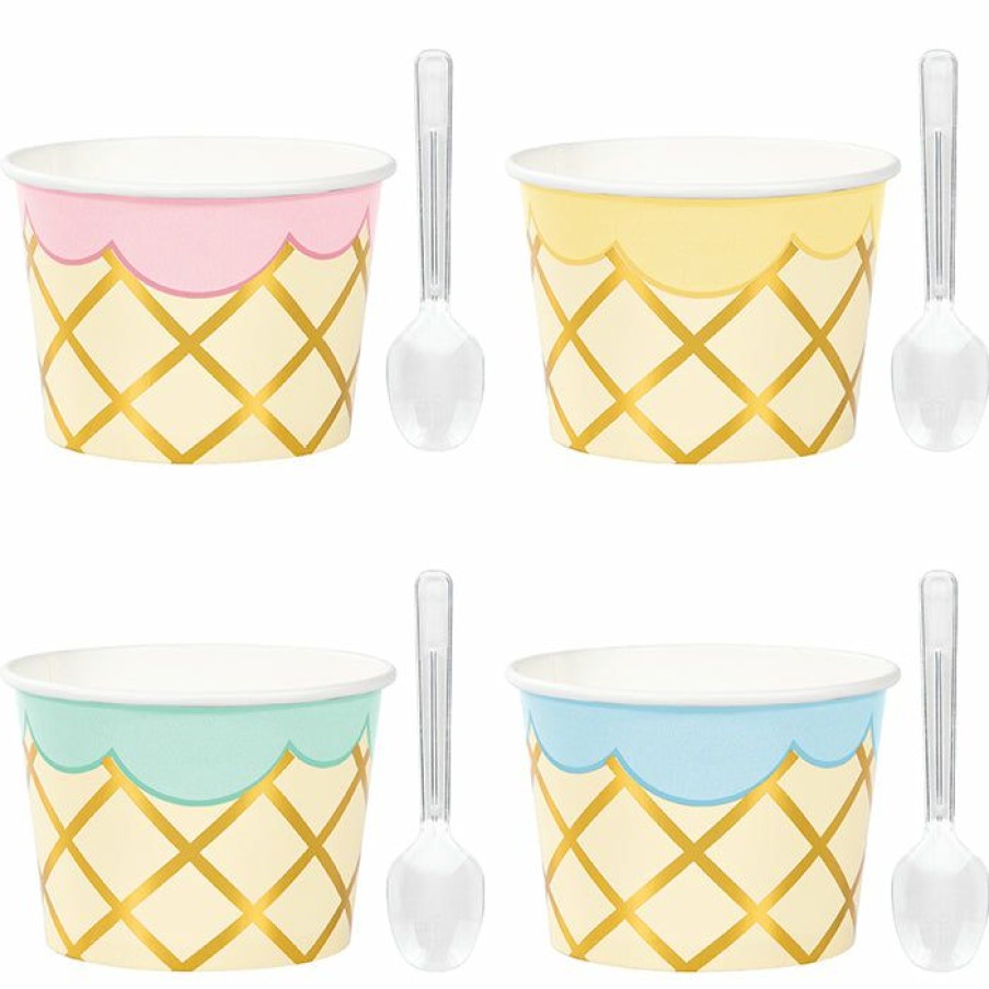 Birthdays * | Creative Converting Ice Cream Party Treat Cups With Spoons, Foil 8Ct