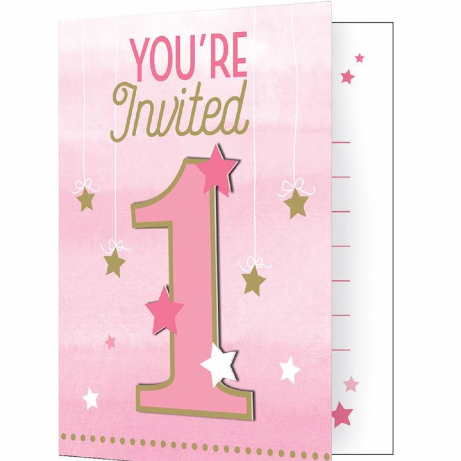 Birthdays * | Creative Converting One Little Star Girl Invitation With Att (48/Case) 1St Birthday Party Themes