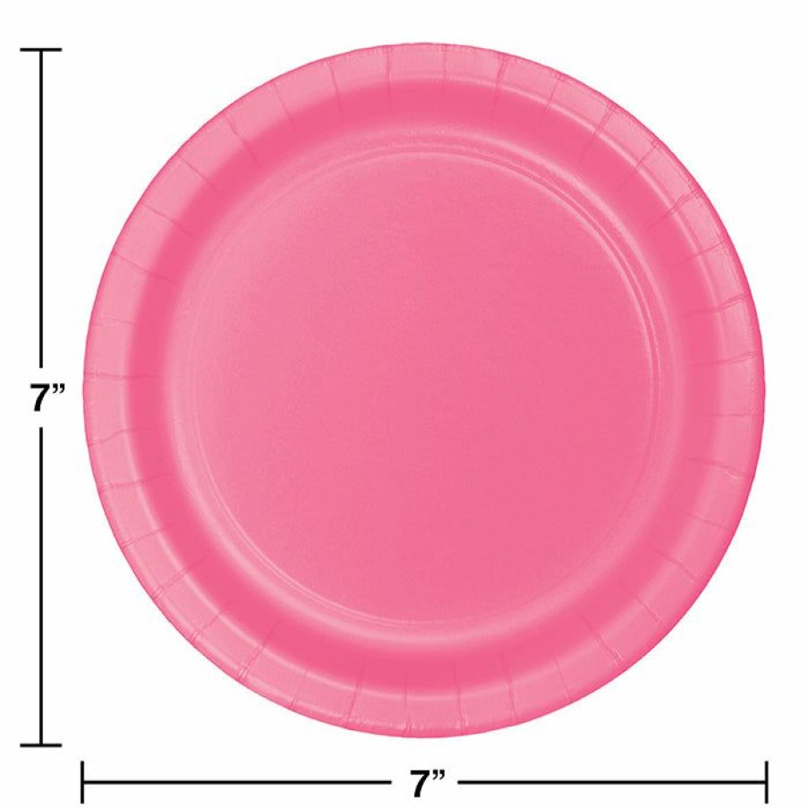 Solid Color Tableware * | Creative Converting Candy Pink Dessert Plates, 24 Ct Solid Color Tableware