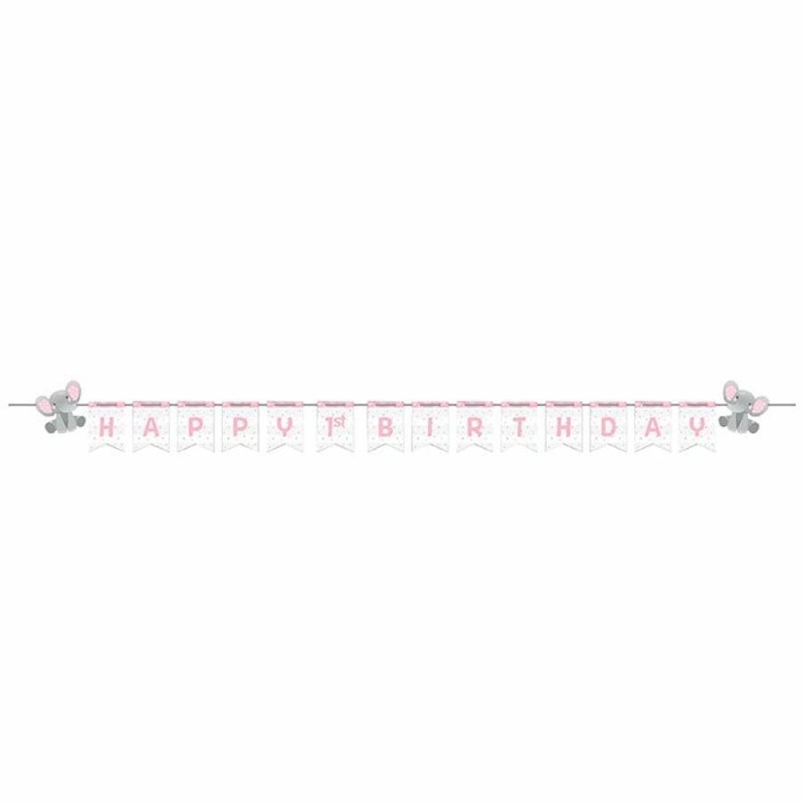 Birthdays * | Creative Converting Enchanting Elephants Girl Shaped Banner With Ribbon & Stickers, Diy Kids Birthday Party Themes