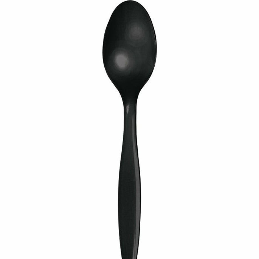 Solid Color Tableware * | Creative Converting Black Plastic Spoons, 50 Ct Solid Color Tableware