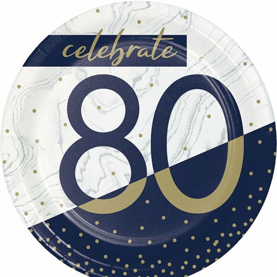 Birthdays * | Creative Converting Navy & Gold Milestone Dessert Plate, 80 8Ct Adult Birthday Party Themes