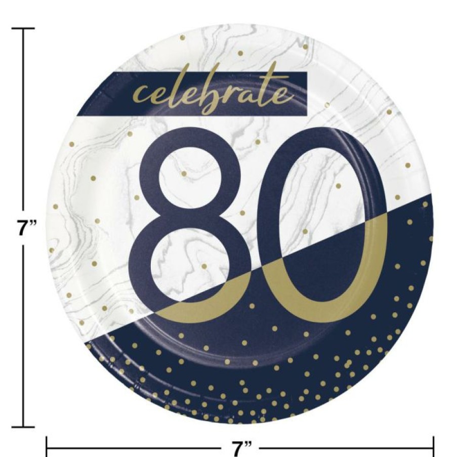 Birthdays * | Creative Converting Navy & Gold Milestone Dessert Plate, 80 8Ct Adult Birthday Party Themes