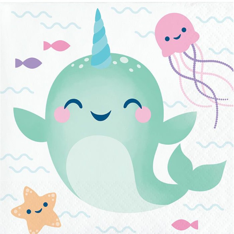 Birthdays * | Creative Converting Narwhal Party Beverage Napkins 16Ct