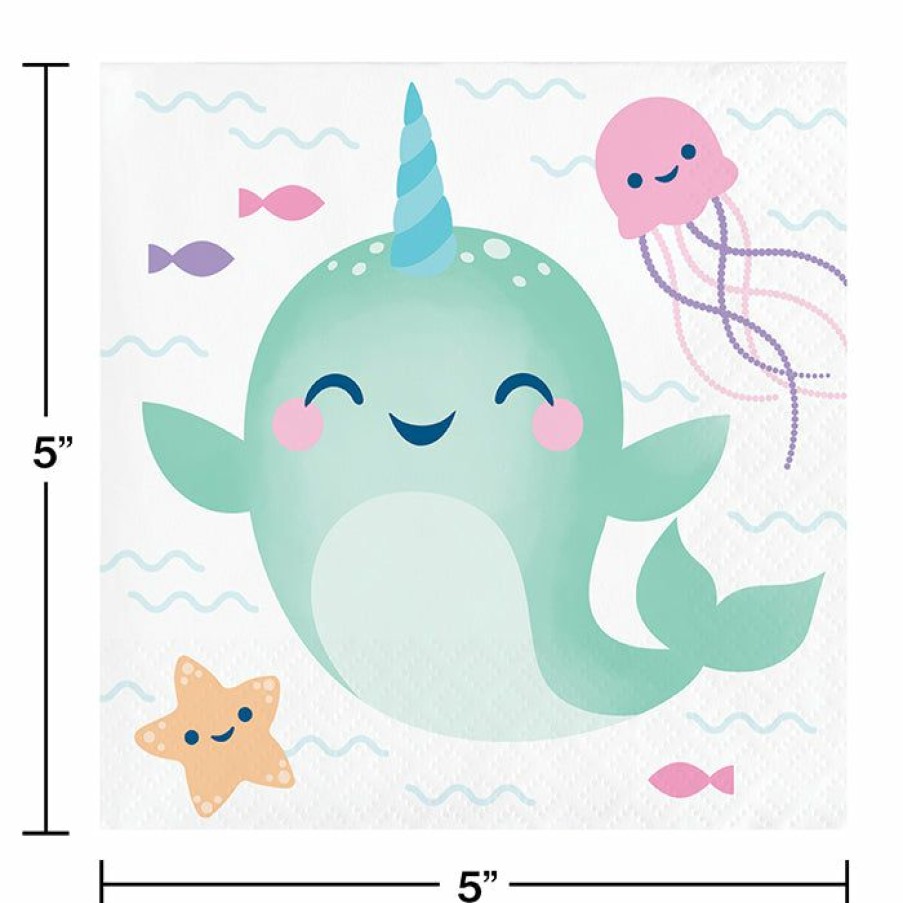 Birthdays * | Creative Converting Narwhal Party Beverage Napkins 16Ct