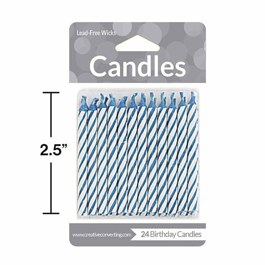 Birthdays * | Creative Converting Blue Striped Candles, 24 Ct