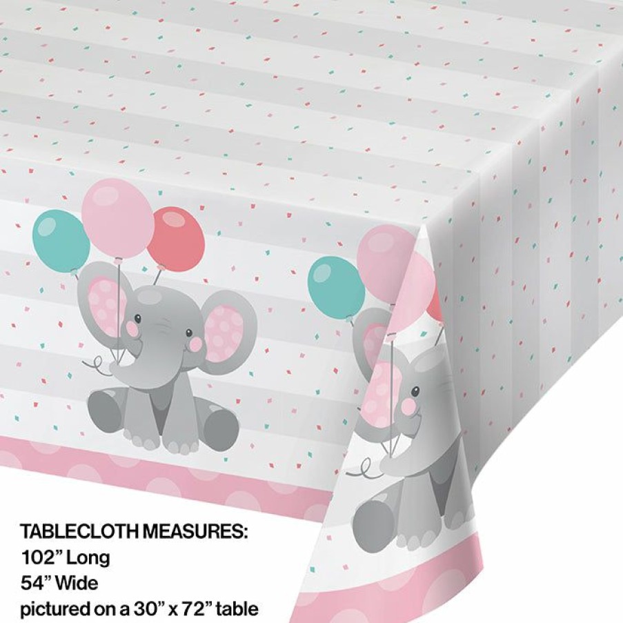 Birthdays * | Creative Converting Kids Birthday Party Themes Enchanting Elephants Girl Paper Tablecover 54 X 102