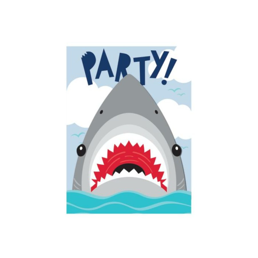 Birthdays * | Creative Converting Shark Party Invitation Gatefold (8/Pkg) Kids Birthday Party Themes