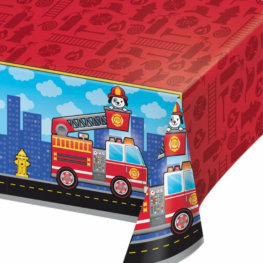 Birthdays * | Creative Converting Kids Birthday Party Themes Flaming Fire Truck Plastic Tablecover All Over Print, 54 X 102