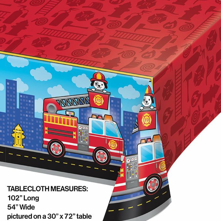 Birthdays * | Creative Converting Kids Birthday Party Themes Flaming Fire Truck Plastic Tablecover All Over Print, 54 X 102