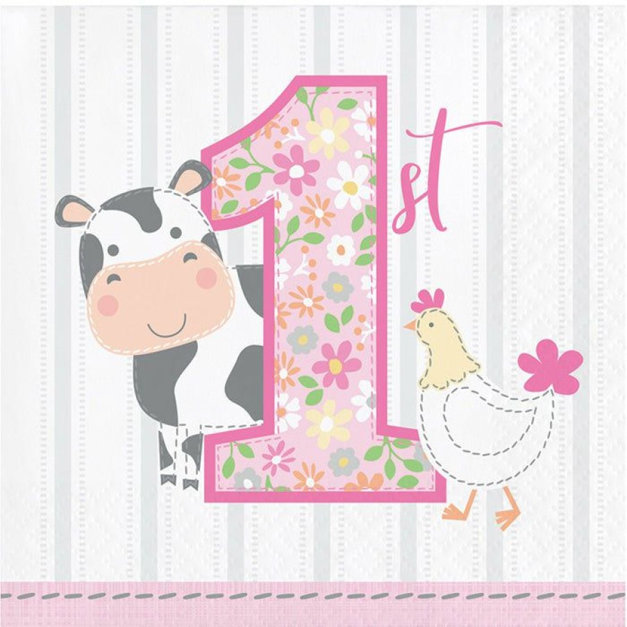 Birthdays * | Creative Converting Farmhouse Birthday Pink Beverage Napkins (192/Case)