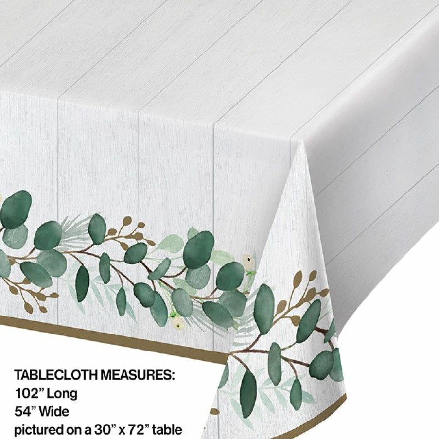 Themed Tableware * | Creative Converting Bridal And Wedding Tableware Themes Eucalyptus Greens Paper Tablecover 54 X 102