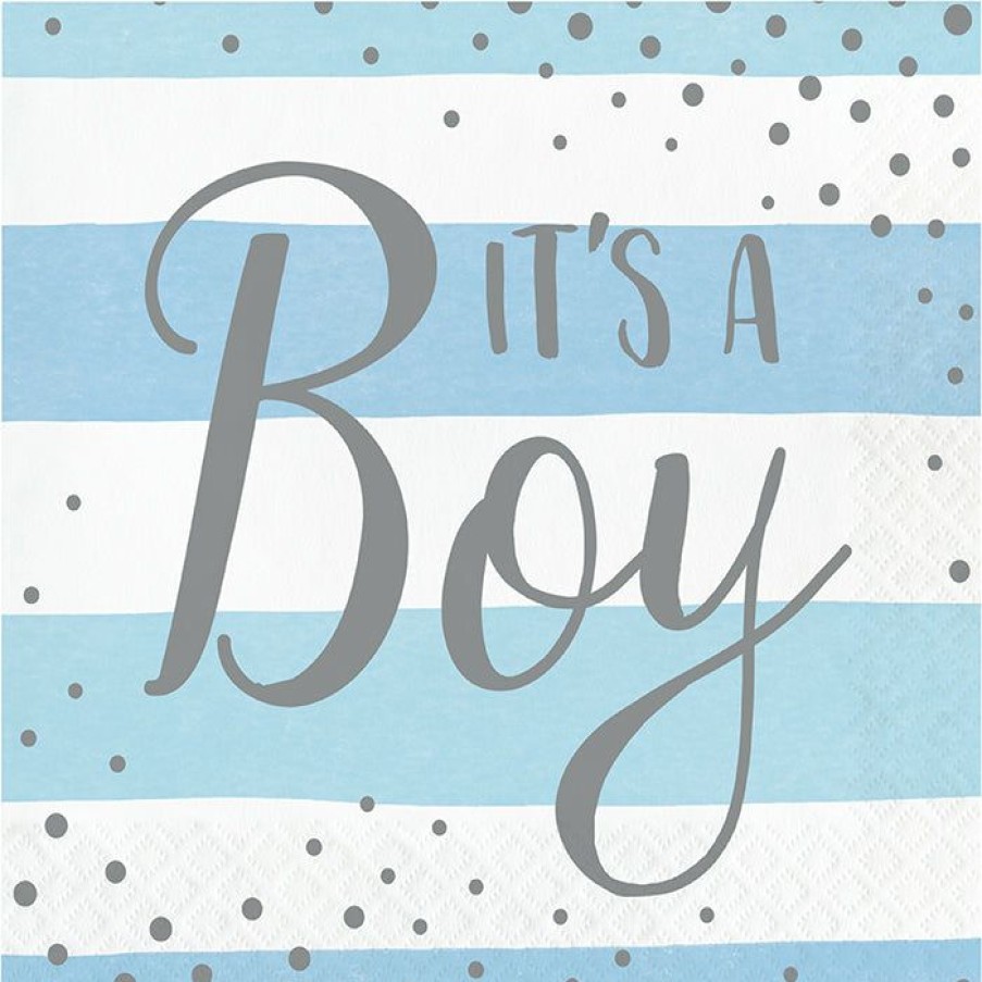 Birthdays * | Creative Converting Blue Silver Celebration Luncheon Napkin, It'S A Boy 16Ct 1St Birthday Party Themes