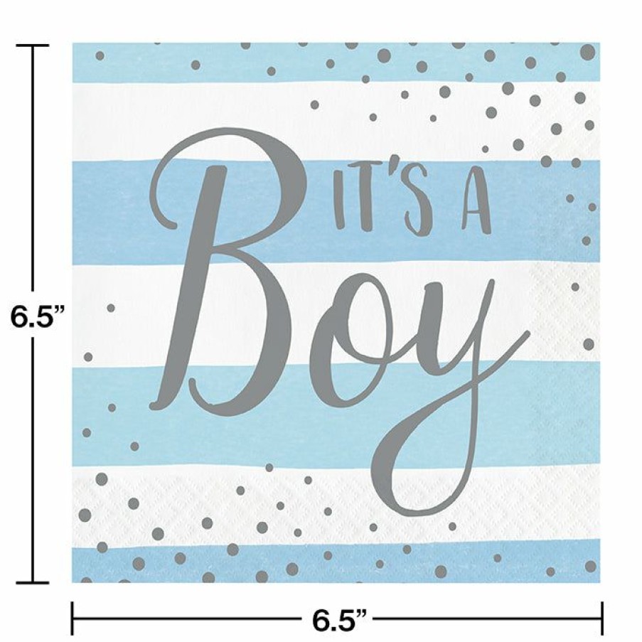 Birthdays * | Creative Converting Blue Silver Celebration Luncheon Napkin, It'S A Boy 16Ct 1St Birthday Party Themes