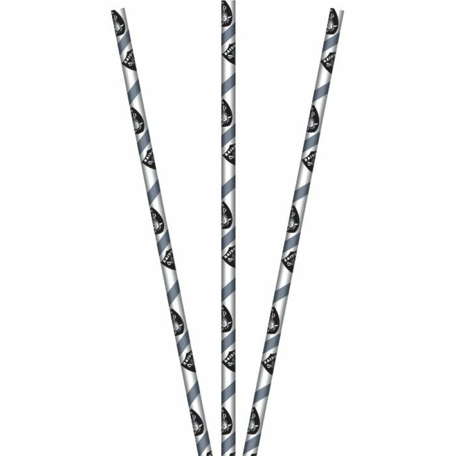 Sports * | Creative Converting Las Vegas Raiders Paper Straws, 24 Ct Nfl And Football Party Supplies