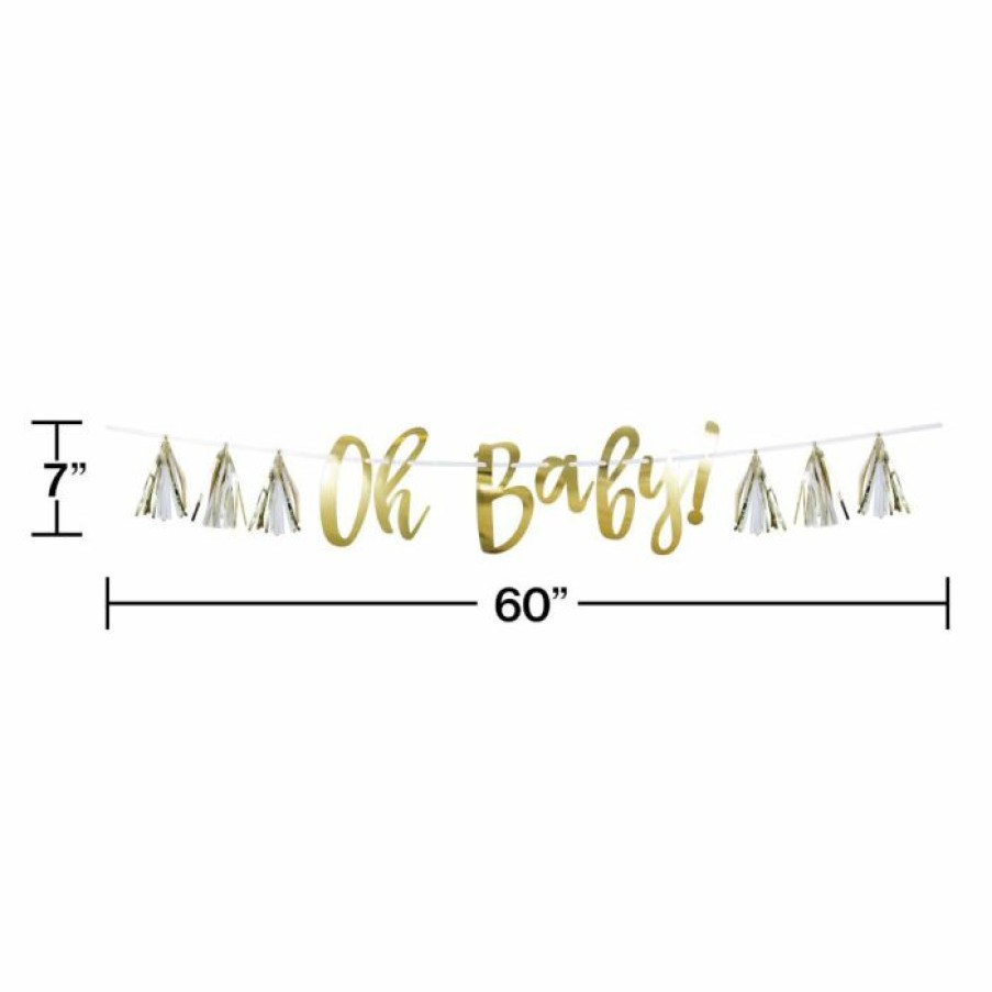 Baby Showers * | Creative Converting White And Gold Oh Baby Tassel Banner (1/Pkg)