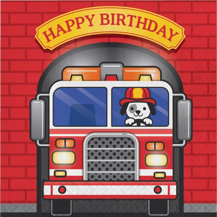 Birthdays * | Creative Converting Fire Truck Birthday Napkins, 16 Ct Kids Birthday Party Themes