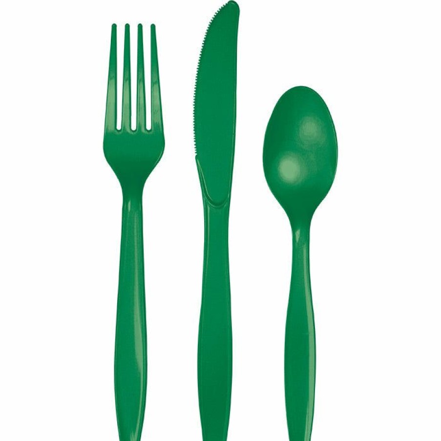 Solid Color Tableware * | Creative Converting Emerald Green Assorted Plastic Cutlery, 24 Ct