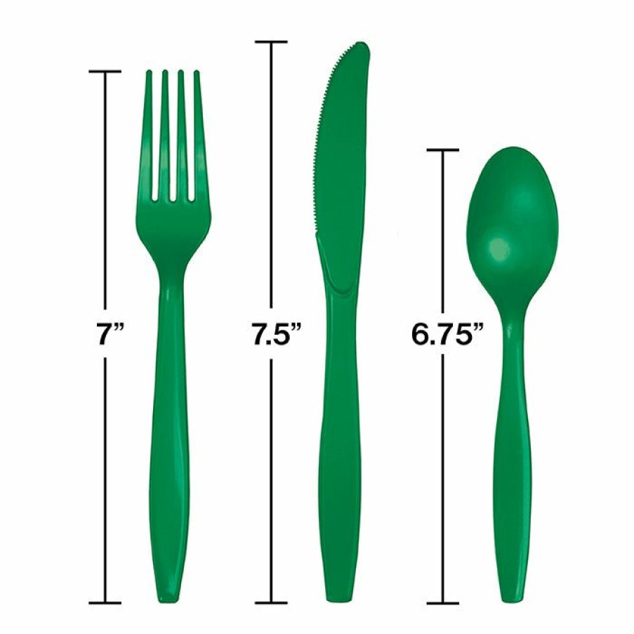 Solid Color Tableware * | Creative Converting Emerald Green Assorted Plastic Cutlery, 24 Ct