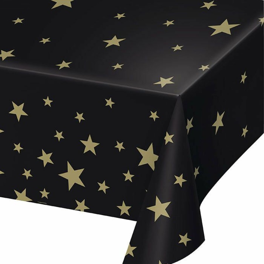 General Decorations * | Creative Converting General Decorations Stars Black Plastic Tablecover 54 X 108 , All Over Print