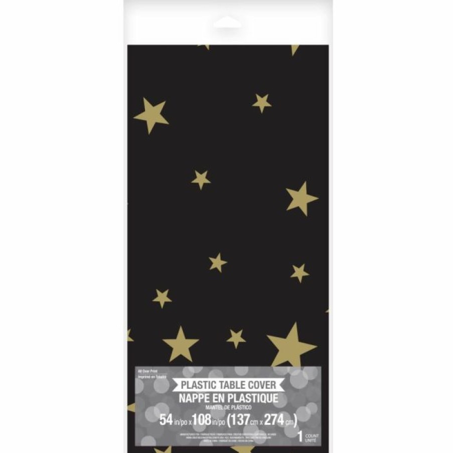 General Decorations * | Creative Converting General Decorations Stars Black Plastic Tablecover 54 X 108 , All Over Print