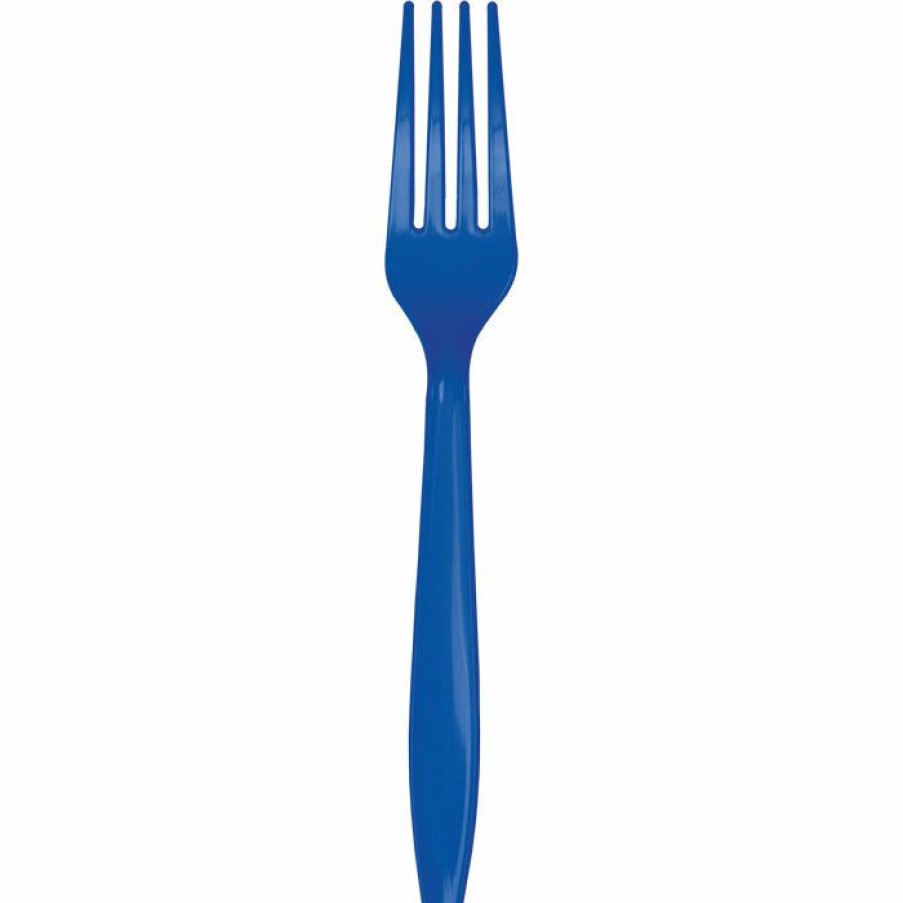 Solid Color Tableware * | Creative Converting Cobalt Blue Plastic Forks, 24 Ct