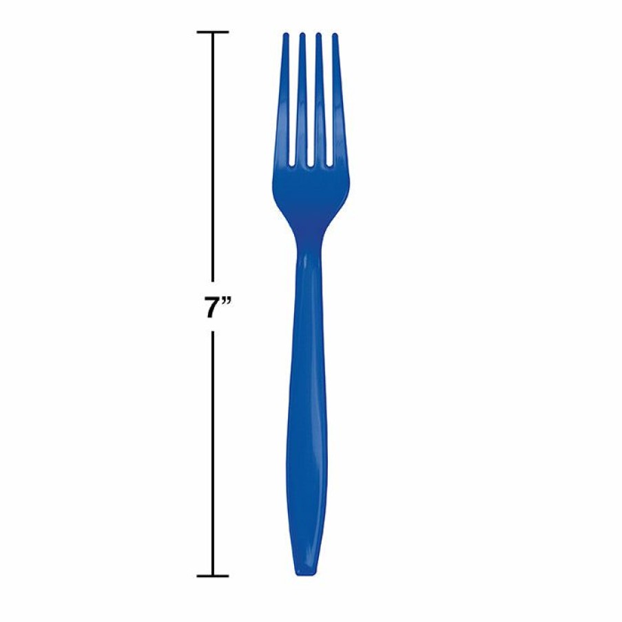 Solid Color Tableware * | Creative Converting Cobalt Blue Plastic Forks, 24 Ct