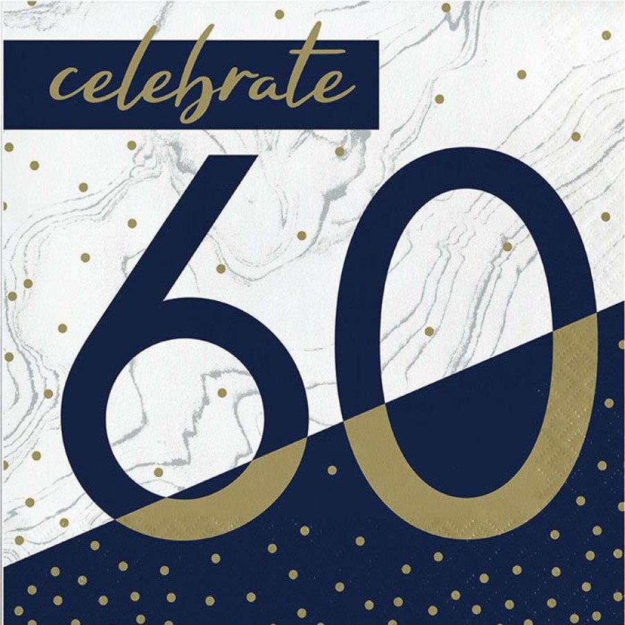 Birthdays * | Creative Converting Navy & Gold Milestone Luncheon Napkin, 60 16Ct