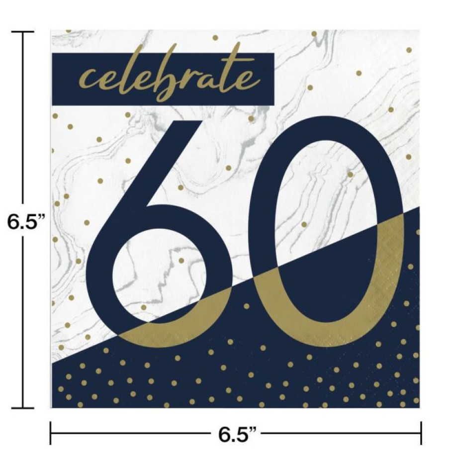 Birthdays * | Creative Converting Navy & Gold Milestone Luncheon Napkin, 60 16Ct