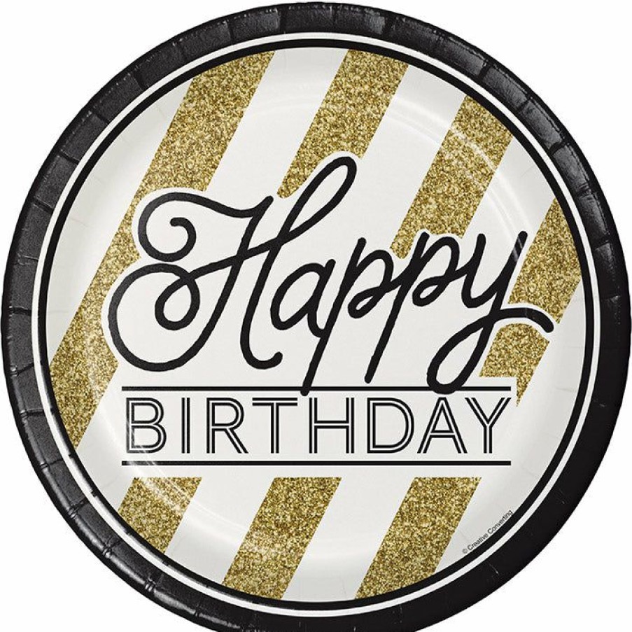 Birthdays * | Creative Converting Black And Gold Paper Plates, 8 Ct Adult Birthday Party Themes