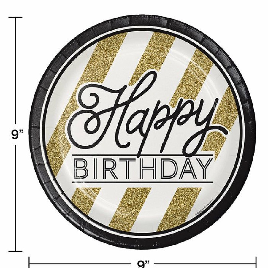 Birthdays * | Creative Converting Black And Gold Paper Plates, 8 Ct Adult Birthday Party Themes