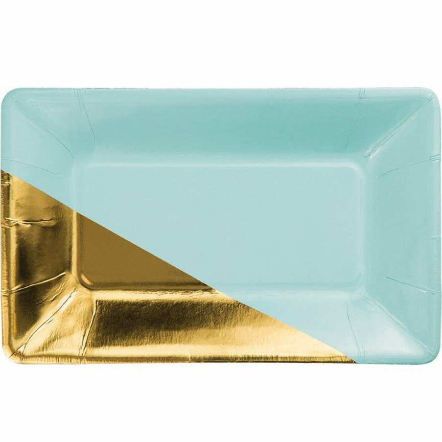 General Decorations * | Creative Converting General Decorations Mint And Gold Foil Appetizer Plates, 8 Ct