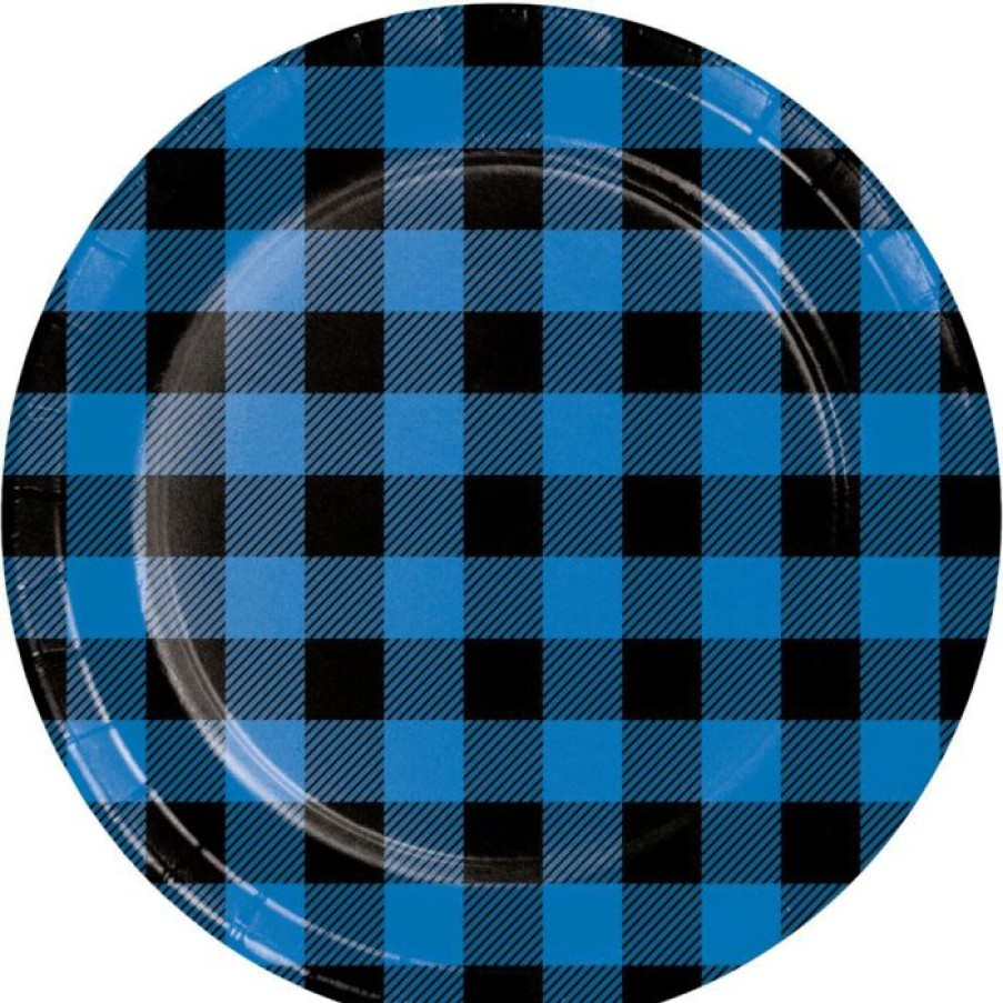 Themed Tableware * | Creative Converting Blue Black Buffalo Plaid Dinner Plate (8/Pkg)