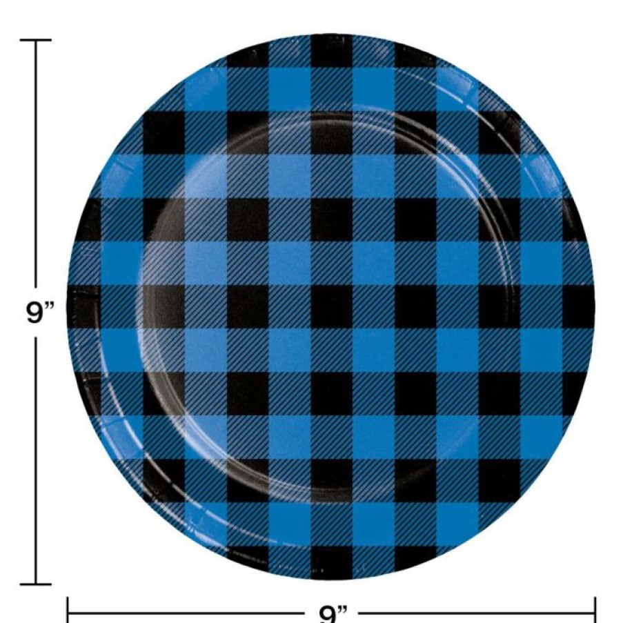 Themed Tableware * | Creative Converting Blue Black Buffalo Plaid Dinner Plate (8/Pkg)