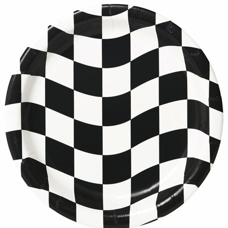 Sports * | Creative Converting Racing Theme Party Decorations Black And White Check Paper Plates, 8 Ct